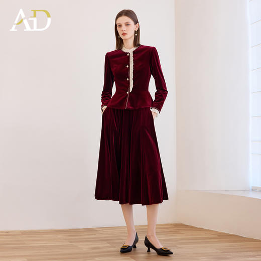 AD轻奢丝绒两件套气质女神范套装高端木耳边设计感新款秋冬半身裙 商品图2
