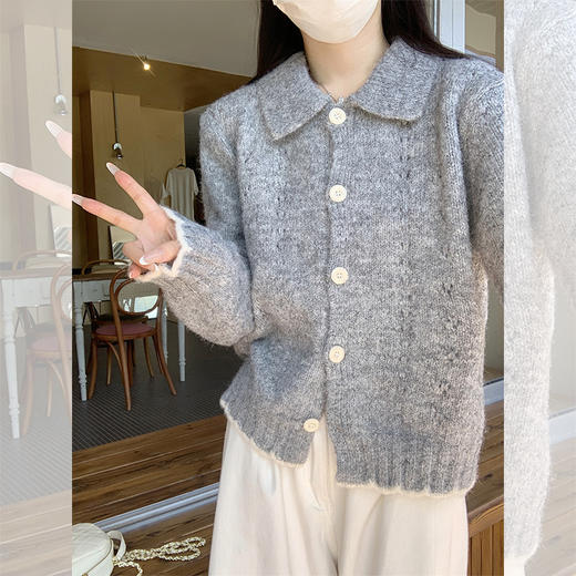 西遇慵懒风针织外套女秋季新款polo领纽扣宽松毛衣开衫SS051619 商品图2