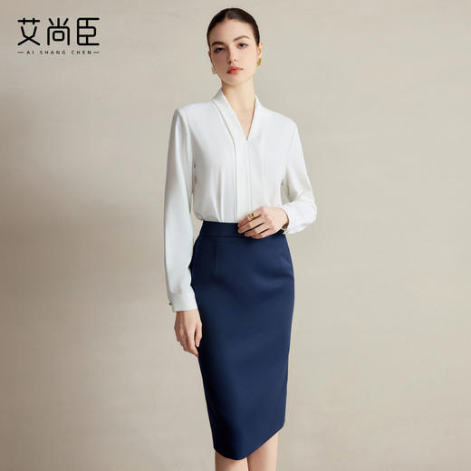 艾尚臣白色衬衫套装裙女职业正装商务西服半身包臀两件套工作服秋 商品图0