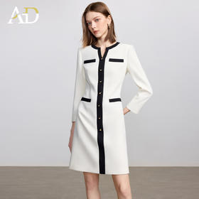 AD法式小资连衣裙女秋季2025新款黑白撞色西装裙极简高级感穿搭