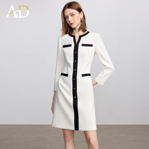 AD法式小资连衣裙女秋季2025新款黑白撞色西装裙极简高级感穿搭 商品图0