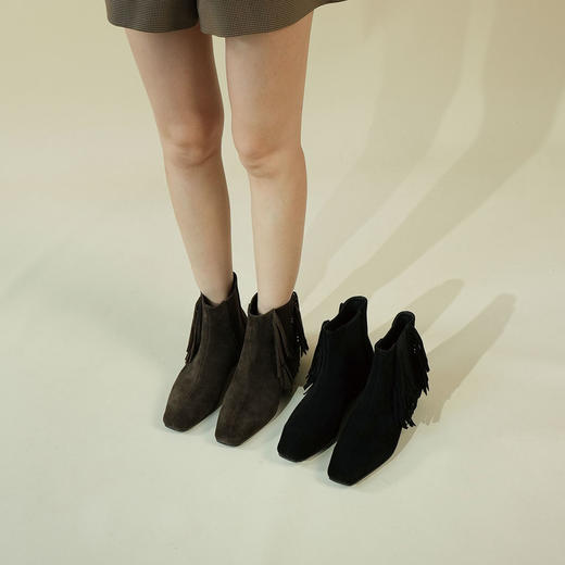 Westory2025年冬季小方头方根流苏切尔西“波嬉风“休闲短靴W25DS85491 商品图7