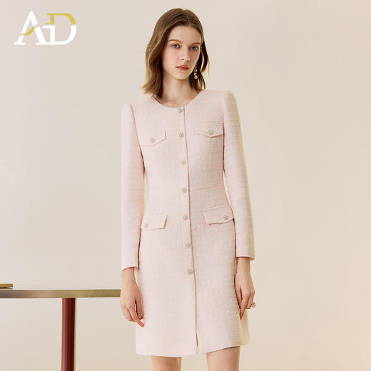 AD法式小香风圆领连衣裙女2025新款气质优雅通勤裙职场面试工作服 商品图2