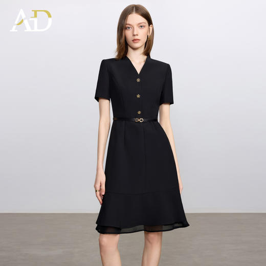 AD职业连衣裙女新款气质时尚V领连身裙2025高级感双层纱鱼尾裙夏 商品图3