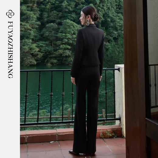 FUYAO扶摇 短款西装两件套女2025新款高级感黑色小西服时尚套装秋 商品图4