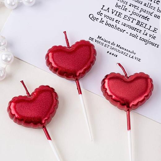 酒红色气球爱心蜡烛 蛋糕甜品台烘焙派对装饰蜡烛 七夕表白爱心蜡烛 商品图1