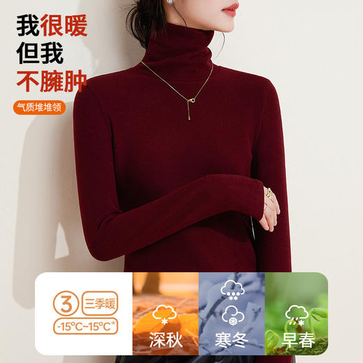 「自j」全新升级【铂金会员119/天猫159/差价40】(11334)洛诗琳蚕丝暖绒堆堆领打底衫2025秋冬加厚加绒发热保暖上衣 商品图0