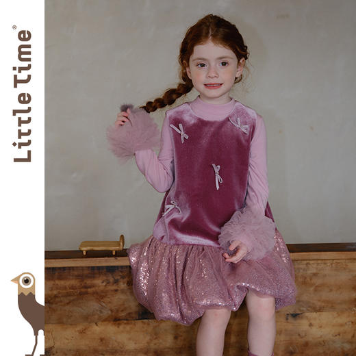 littletime女童连衣裙2025秋新款儿童金丝绒网纱公主裙花苞背心裙 商品图2