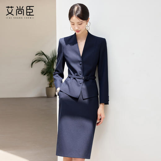 艾尚臣藏青色气质轻熟风职业西装套裙珠宝店酒店职收腰显瘦工作服 商品图2