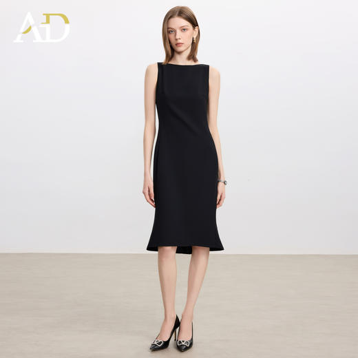 AD圆领醋酸连衣裙女夏季洋气显瘦通勤气质时尚无袖职业装中长款裙 商品图2