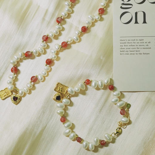 ISME错位珍珠南红项链 宫廷复古感贵气迷人 过年搭配饰品 商品图3