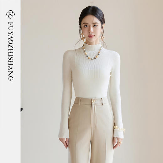 FUYAO扶摇 法式纯羊绒针织衫女新款半高领内搭上衣设计感打底衫冬 商品图1