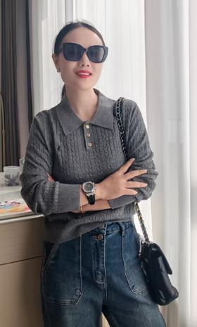 拉夫小拧花超细羊毛含桑蚕丝POLO领毛衫