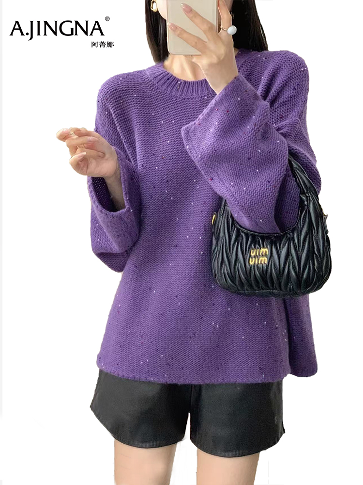 【浣熊绒羊毛针织】阿菁娜秋季新款浣熊绒羊毛针织衫云朵感小暖炉宽松毛衣复古慵懒风多色可选F30D302003