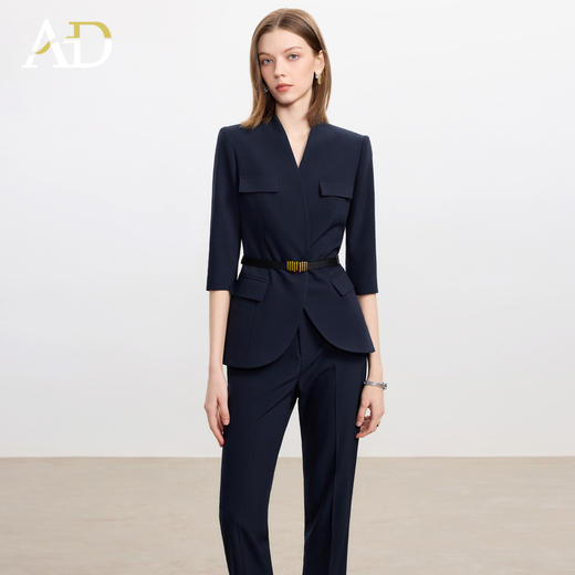 AD收腰显瘦西装外套女套装2025新款藏青色职业工作服休闲直筒裤子 商品图2