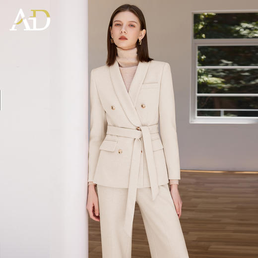 AD米白色正装女套装女2025秋冬新款显白显瘦职业装西服外套阔腿裤 商品图2