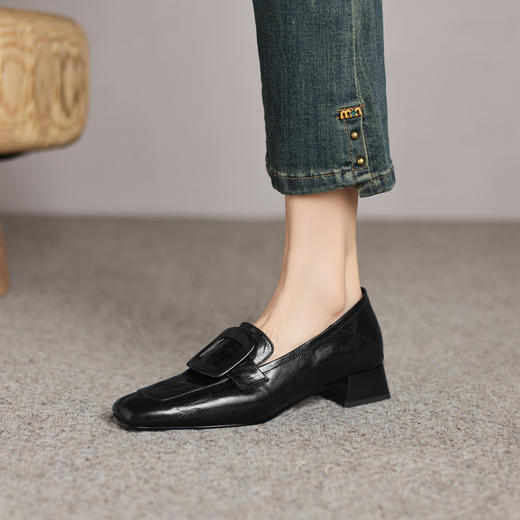 【预售5天】真皮加绒乐福鞋，中跟方头英伦小皮鞋MD&87-316m 商品图4