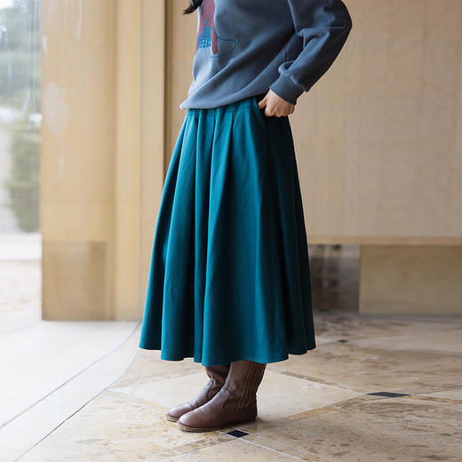 绽放681朵/纯羊毛双层松紧腰文艺气质半身裙中长款女秋冬新款长裙 商品图0