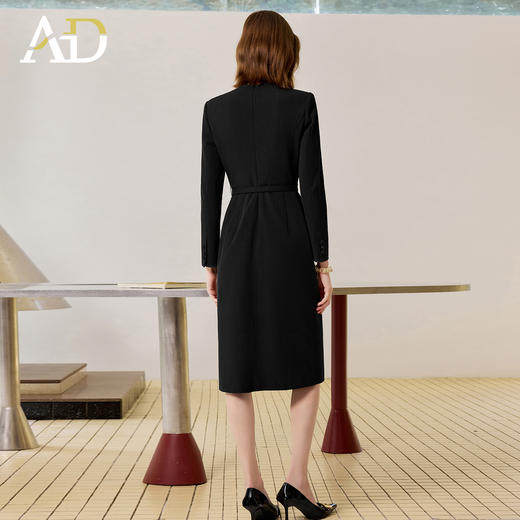 AD黑色气质连衣裙女2025新款秋冬中长款职业工作服开叉西装裙中长 商品图4