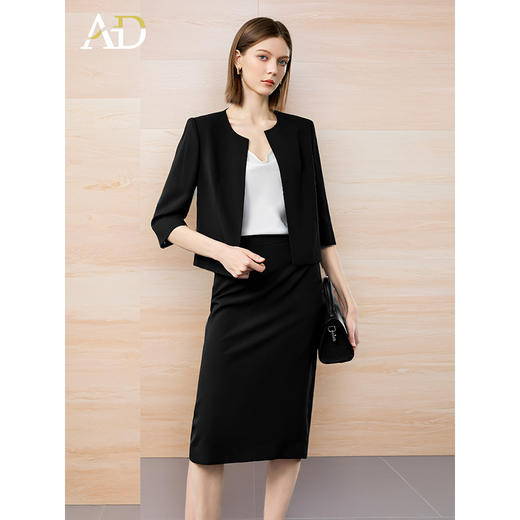 AD高端职场通勤两件套女士职业装黑色圆领西装短外套2025秋季新款 商品图3