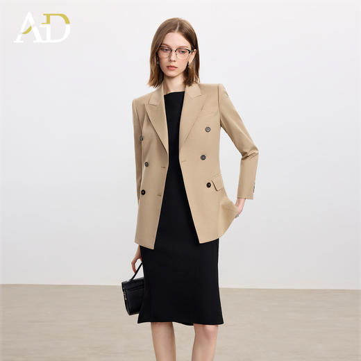 AD卡其色天丝羊毛西服女套装高级感搭配两件套无袖连衣裙2025新款 商品图1
