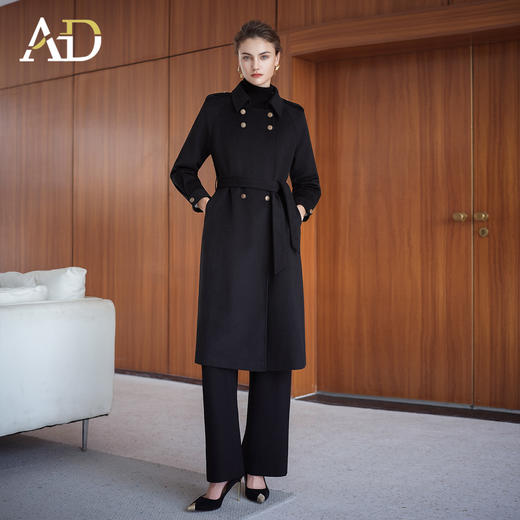 AD羊毛呢子大衣女黑色赫本风收腰气质中长款外套2025秋冬保暖外套 商品图1