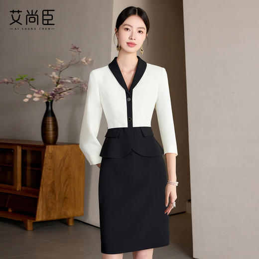 2025新款高级感假两件连衣裙时尚气质撞色拼接法式优雅西装连衣裙 商品图1