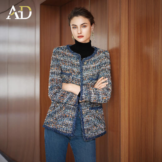 AD新款花色粗花呢小香风外套女2025新款秋冬气质圆领羊毛编织上衣 商品图2