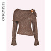 余潇潇【伦萨千金】马海毛羊毛桑蚕丝大翻领荷叶边袖一字肩亮片毛衣 商品缩略图4