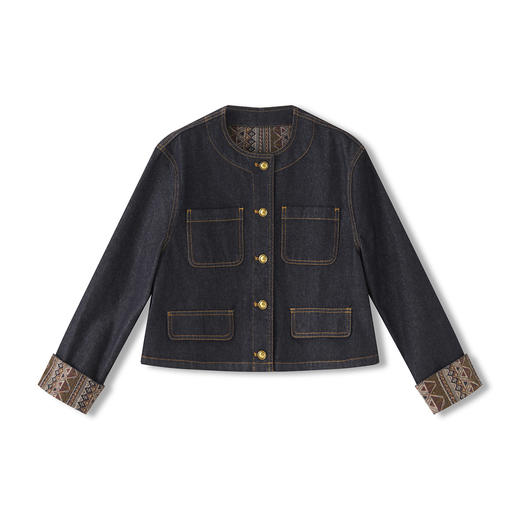 「高货wl」全新升级【铂金会员330/天猫449/差价119】(05435)洛诗琳复古拼接设计感牛仔外套2025秋季民族风气质短外套 商品图3