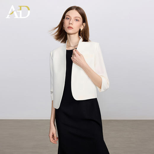 AD简约米白色无领西装外套女新款一粒扣职业装套装经理律师工作服 商品图2