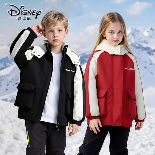 Disney/迪士尼儿童冲锋衣外套男女中大童撞色连帽休闲夹克外套秋冬新款 商品图0