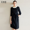 艾尚臣黑色西装连衣裙女圆领缎面拼接裙子秋款职业套裙气质工作服 商品缩略图2