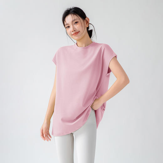 跃牌【美西西系列】设计感百搭复古文艺小飞袖中长款运动健身宽松上衣女DX-518 商品图3