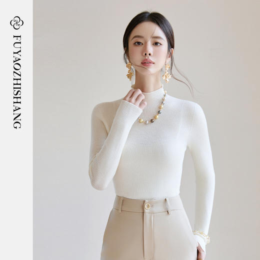 FUYAO扶摇 法式纯羊绒针织衫女新款半高领内搭上衣设计感打底衫冬 商品图3