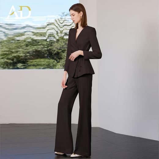 AD红色时尚西装套装女秋冬2025新款气质显瘦职业休闲阔腿裤两件套 商品图4