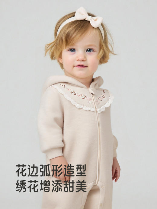 英氏婴儿连体衣冬季保暖加绒连帽棉爬服YRHFJ4R036A 商品图3