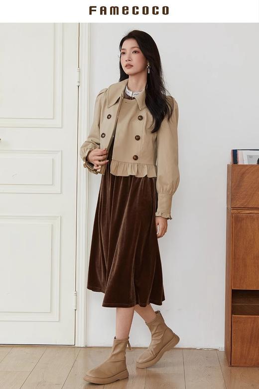 Famecoco范可儿法式花边灯笼袖短款风衣外套FAB6AV002 商品图5