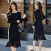 MEIQIN5703名媛气质优雅鱼尾裙子2025秋新修身显瘦钉珠A字裙长袖黑色连衣裙 商品缩略图0