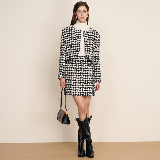 EITIE爱特爱冬季新款时尚高腰复古千鸟格通勤半身裙8006708 商品图3