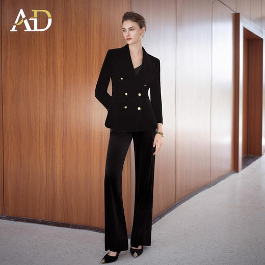 AD高级感气质丝绒西装套装女2025新款秋冬保暖西服外套高腰阔腿裤 商品图0