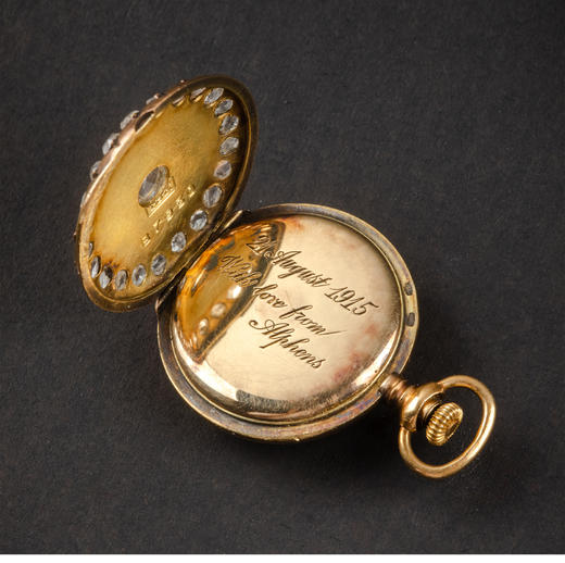 独角鹿西洋古董 20世纪初欧洲出品新艺术风格18K黄金镶嵌钻石蓝色玑镂珐琅怀表吊坠及胸针 商品图5