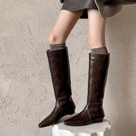 【预售7天】内增高西部牛仔马丁靴女长筒靴秋冬高筒烟管靴复古骑士长靴DYJ&CV1286-1