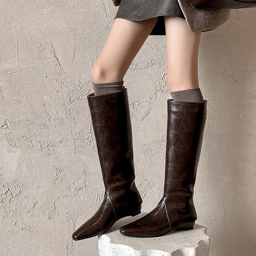 【预售7天】内增高西部牛仔马丁靴女长筒靴秋冬高筒烟管靴复古骑士长靴DYJ&CV1286-1 商品图0