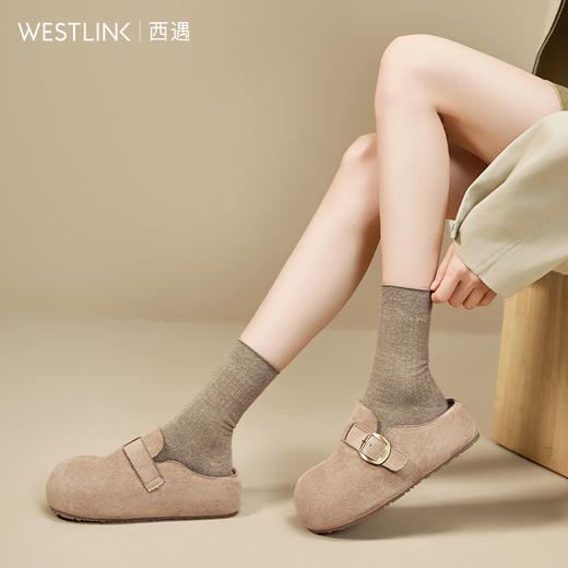 西遇一脚蹬勃肯鞋女2025新款秋季丑萌圆头包头拖鞋增高厚底半拖鞋V0057176 商品图1