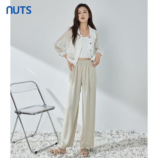 NUTS商场同款夏季纯色简约宽松松紧腰阔腿休闲长裤女325073313 商品图4