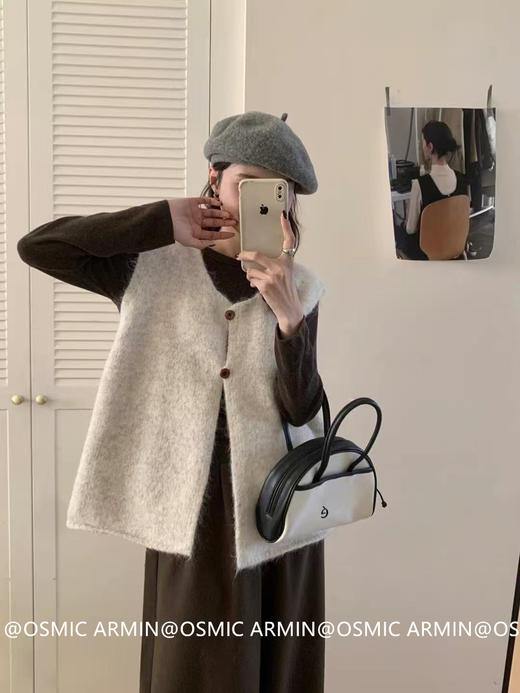 秋冬必备 韩系穿搭天花板【OSMIC ARMIN韩系百搭慵懒风毛衣马甲】简约百搭软糯慵懒风毛衣马甲女2025秋冬新款宽松叠穿针织背心 商品图12