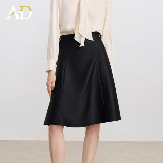 AD黑色皮裙女2025新款高端轻奢气质女神范中长款荷叶边A字半身裙 商品图0