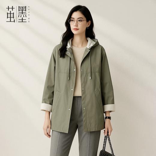 茧墨 巴恩风拼接撞色连帽风衣外套 商品图1