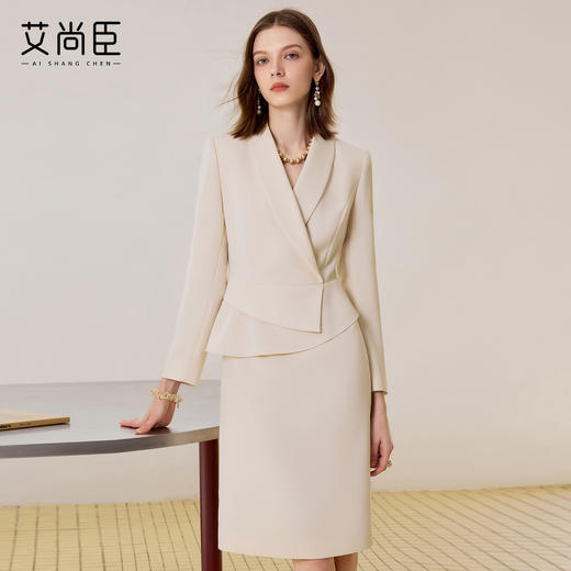 艾尚臣2025新款连衣裙女秋轻奢高级感假两件西装裙轻熟风职场裙子 商品图1